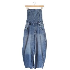 We The Free Je Suis Pret Denim Barrel Leg Jumpsuit Size Small